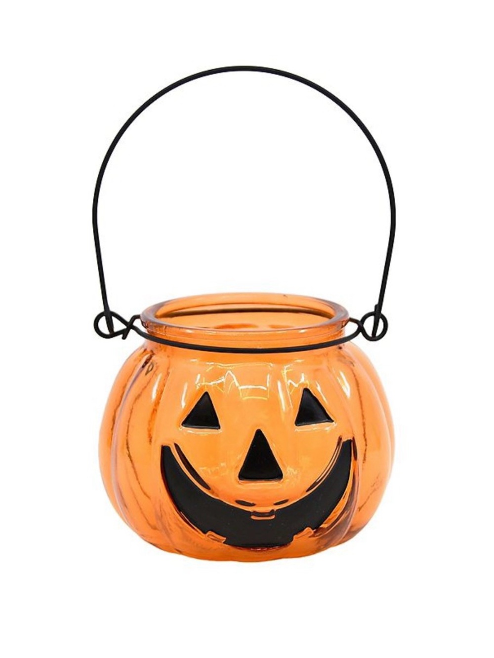 6 Orange Jack-O'-Lantern Glass Lantern Tea Light Candleholders